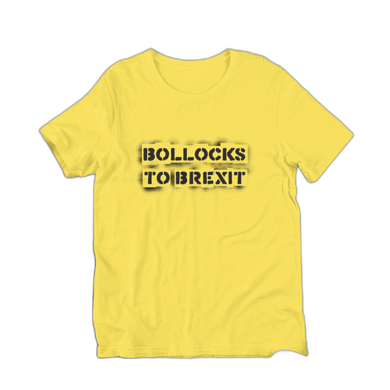 Yellow Bollocks to Brexit t-shirt on plain background, Very Brexit Problems