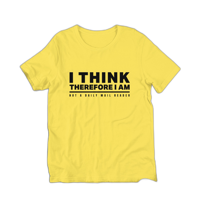 Yellow Not a Daily Mail Reader t-shirt on plain background, Very Brexit Problems