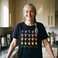 Woman in a black Make Tea Not War t-shirt in a domestic kitchen, Very Brexit Problems