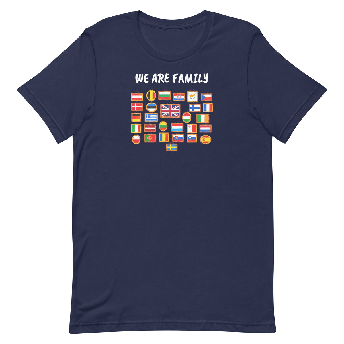 We Are Family t-shirt in navy, flat front view