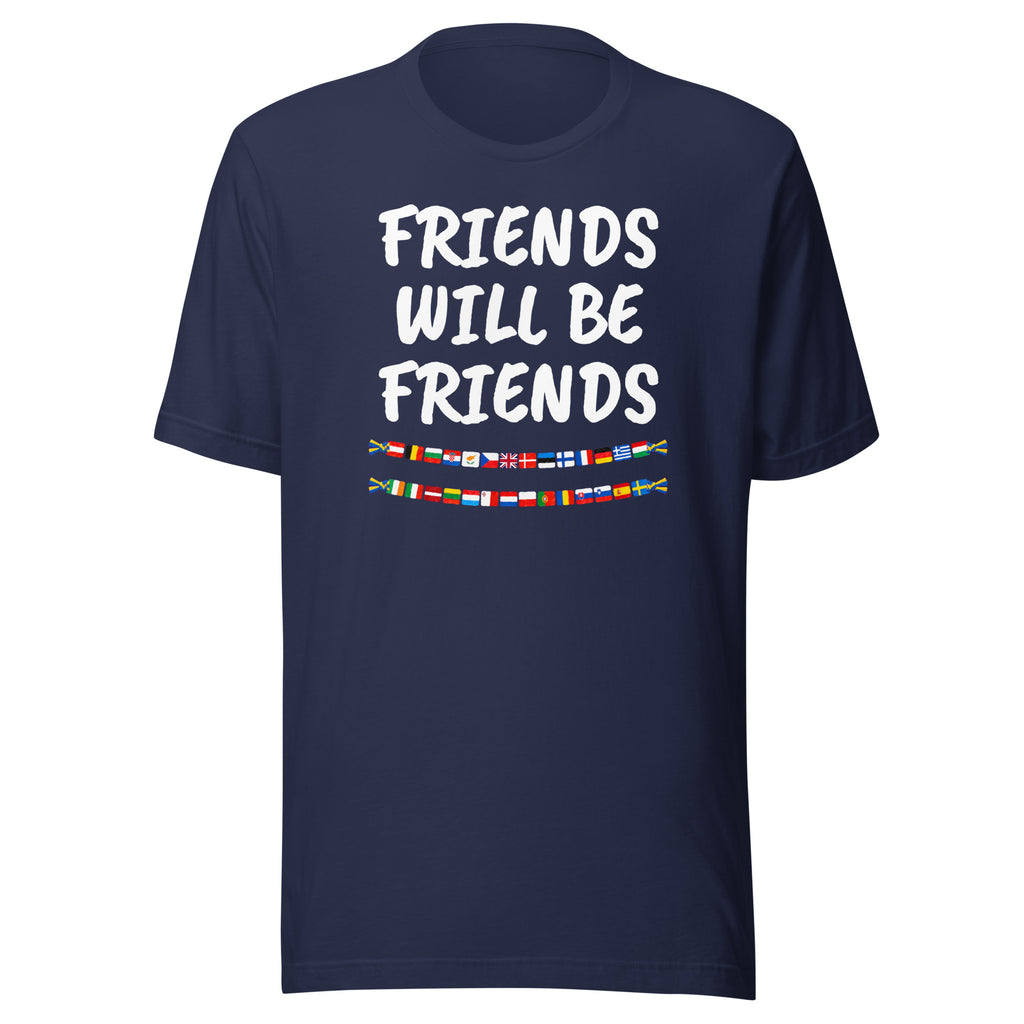 Friends Will Be Friends t-shirt in navy, flat front view