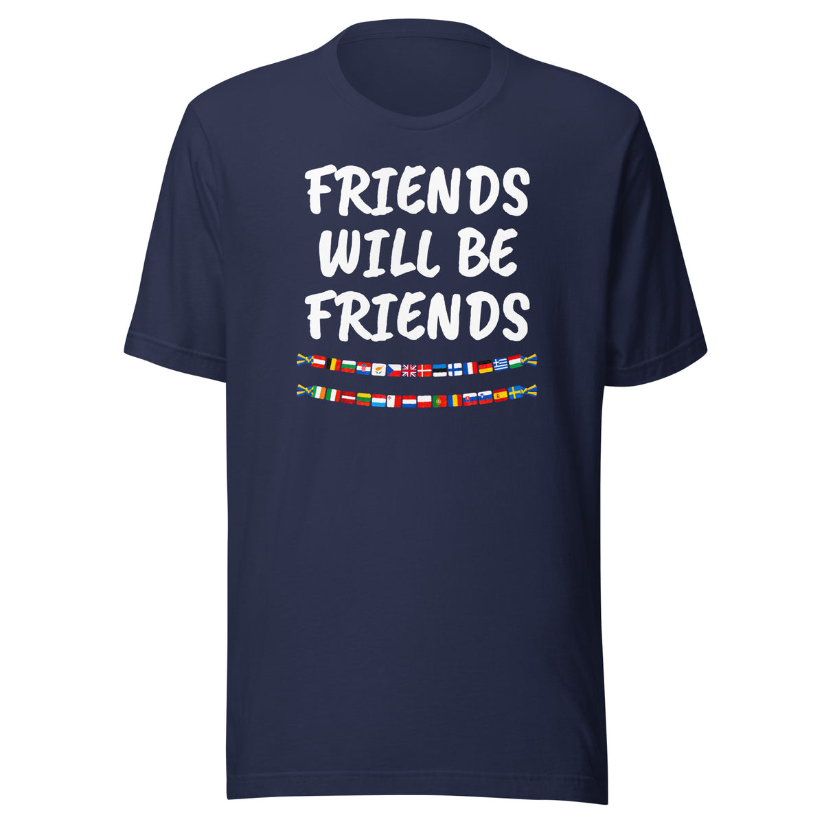 Friends Will Be Friends t-shirt in navy, flat front view