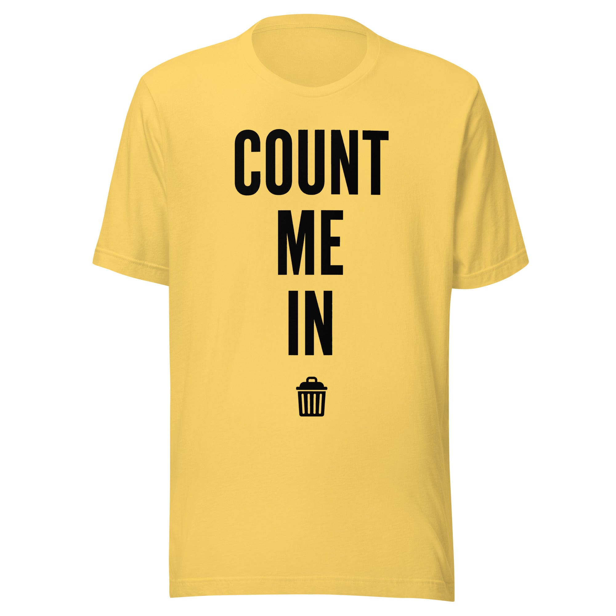 Yellow Count Me In t-shirt on plain background, Very Brexit Problems