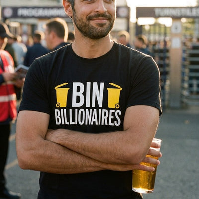 Bin Billionaires t-shirt, chest print close-up