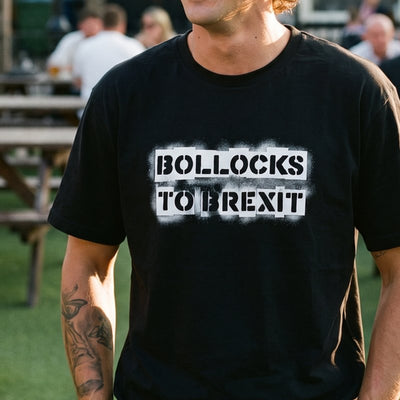 Bollocks to Brexit t-shirt, chest print close-up