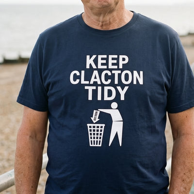 Keep Clacton Tidy t-shirt, chest print close-up