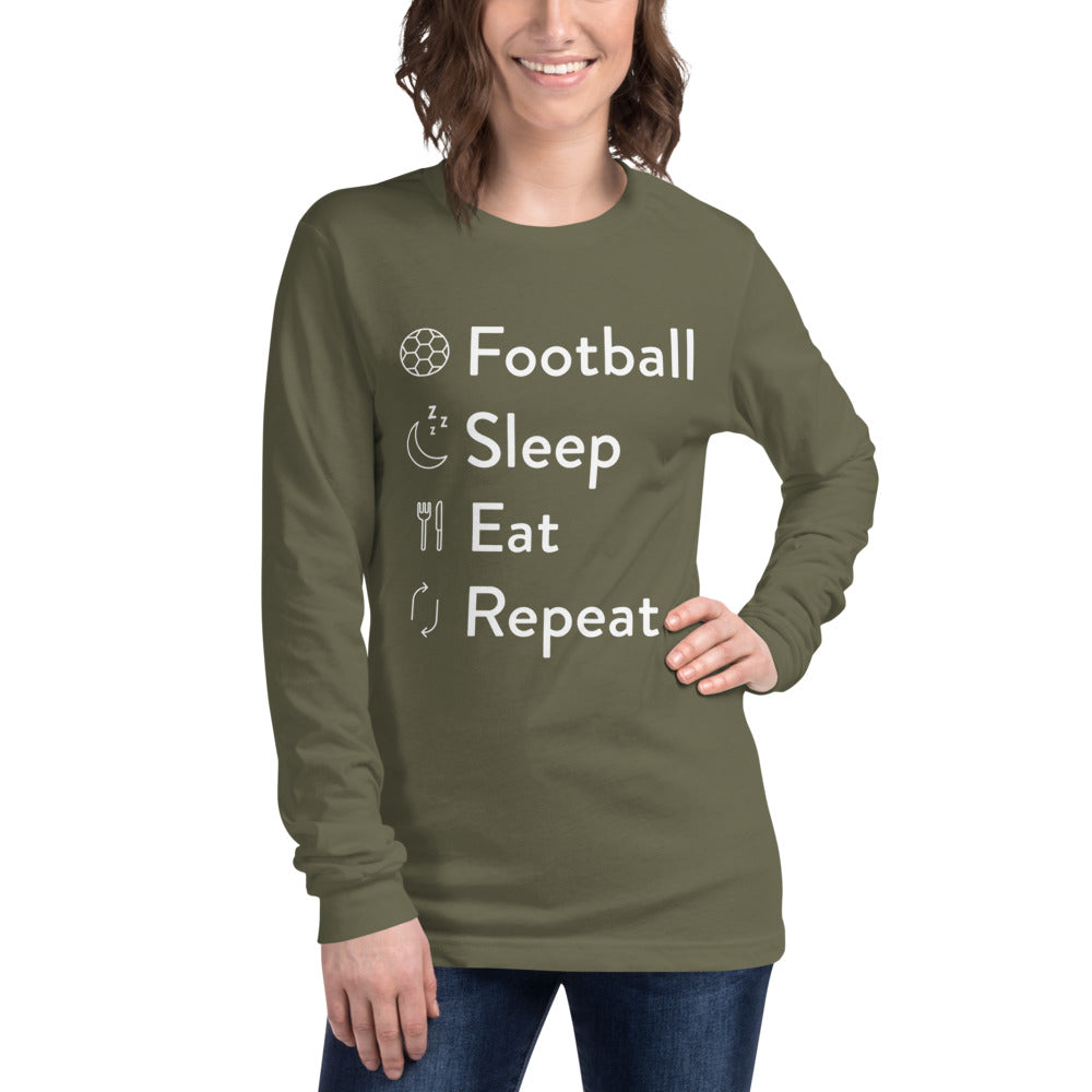 Football Sleep Eat Repeat Unisex Long Sleeve Tee