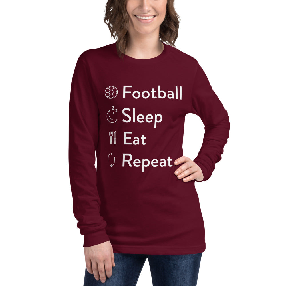 Football Sleep Eat Repeat Unisex Long Sleeve Tee