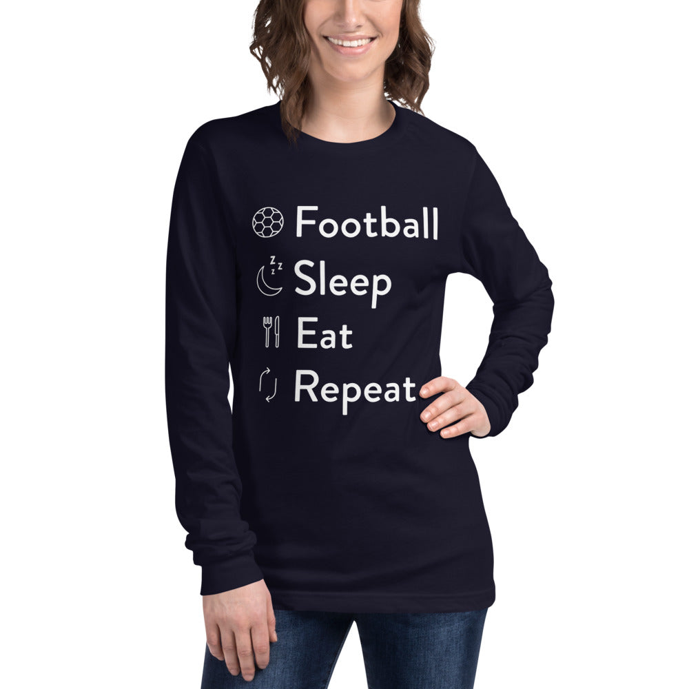 Football Sleep Eat Repeat Unisex Long Sleeve Tee