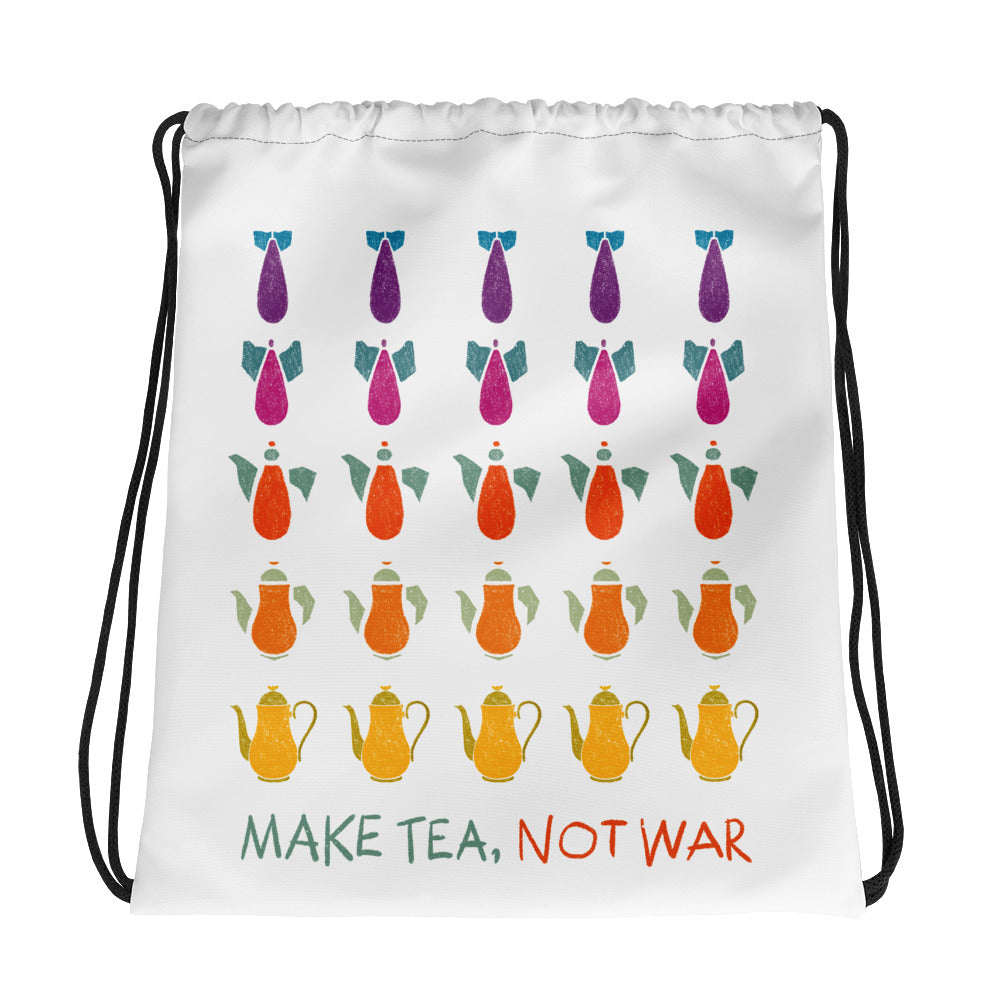 Make Tea Not War Drawstring bag