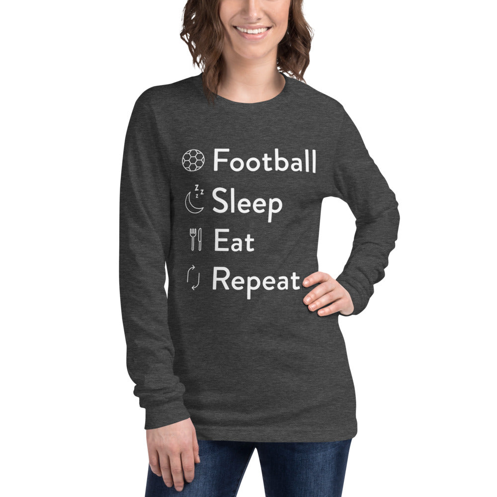 Football Sleep Eat Repeat Unisex Long Sleeve Tee