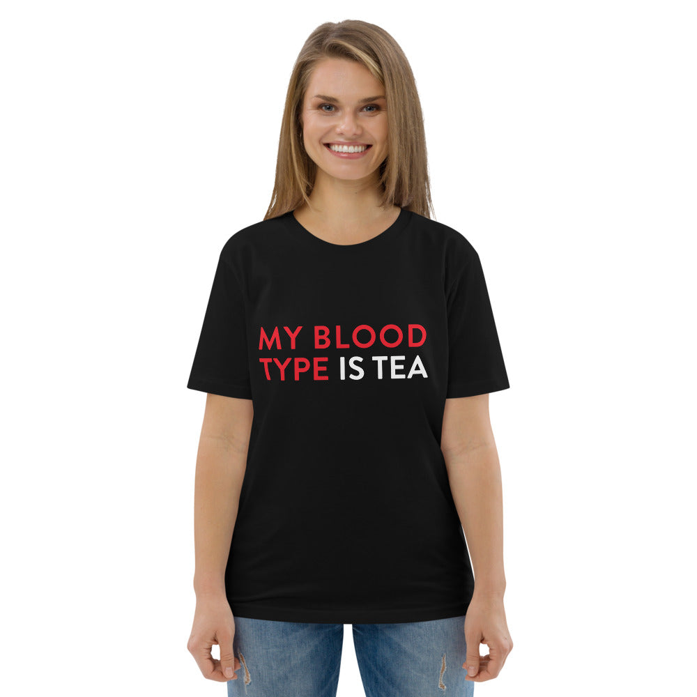My blood type is tea Unisex organic cotton t-shirt