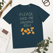 Load image into Gallery viewer, Feed me Sausage Rolls Unisex organic cotton t-shirt
